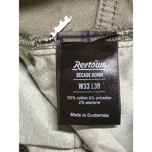 Revtown Jeans Mens 33x30 Olive Green Sharp Decade Denim Slim Straight Stretch - Picture 8 of 12
